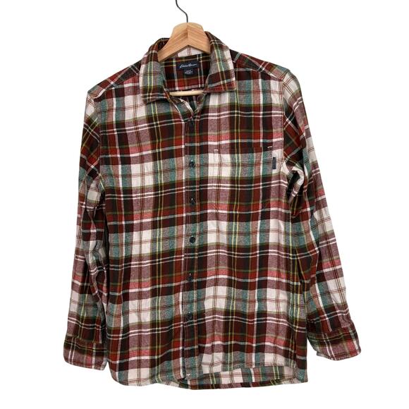 Eddie Bauer Men's Size Small Cotton Flannel Long Sleeve Plaid Button Up Shirt - Picture 1 of 8